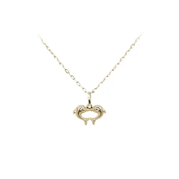Золотая подвеска Сердце с дельфинами