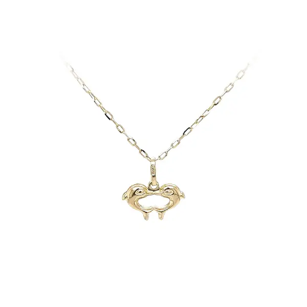 Золотая подвеска Сердце с дельфинами