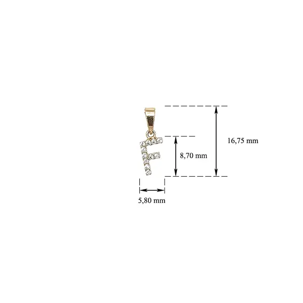 Золотая подвеска Буква F с цирконием