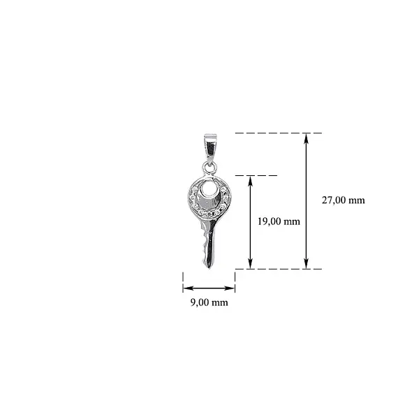 Подвеска Ключ с цирконами из белого золота
