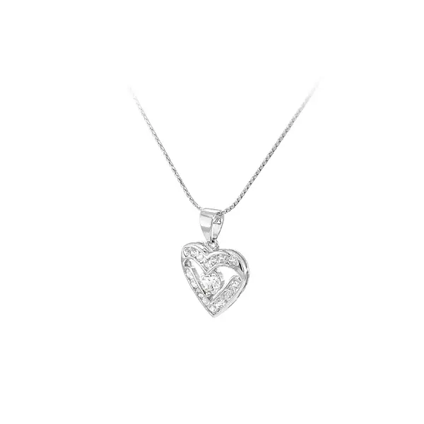 Кулон Сердце с цирконами из белого золота