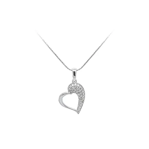 Кулон Сердце с цирконами из белого золота