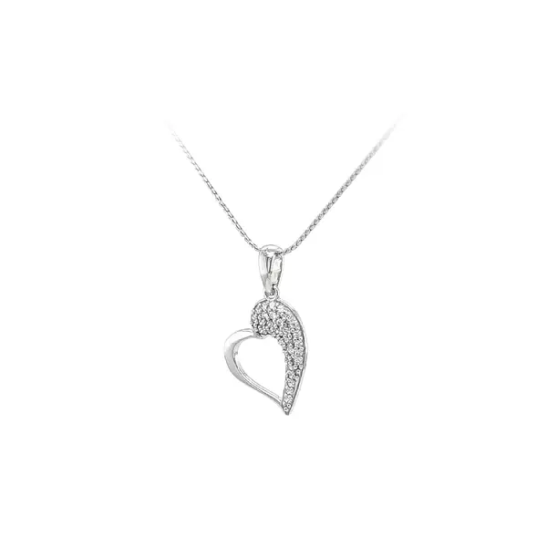 Кулон Сердце с цирконами из белого золота