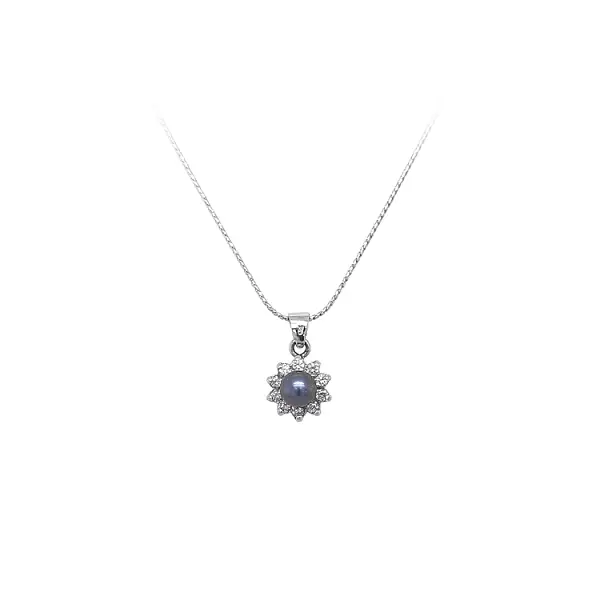 Подвеска с жемчугом и цирконами Белое золото