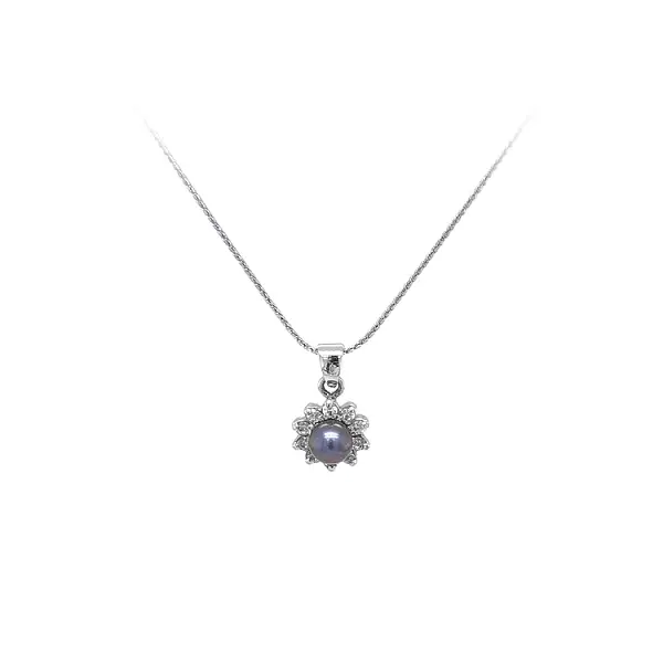 Подвеска с жемчугом и цирконами Белое золото