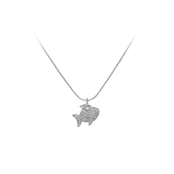 Кулон Рыба с цирконами из белого золота