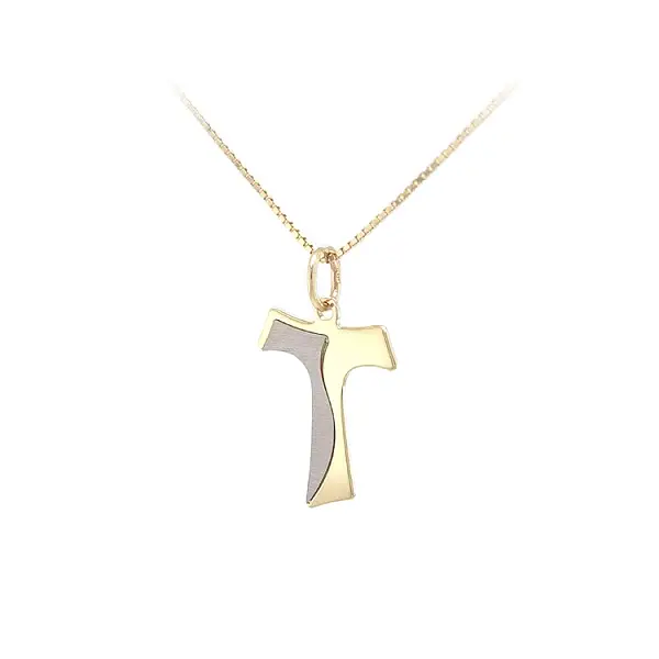Золотой кулон Крест из комбинированного золота