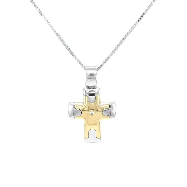 Золотой крест с цирконом из комбинированного золота