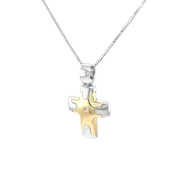 Золотой крест с цирконом из комбинированного золота