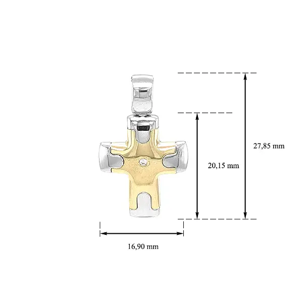 Золотой крест с цирконом из комбинированного золота
