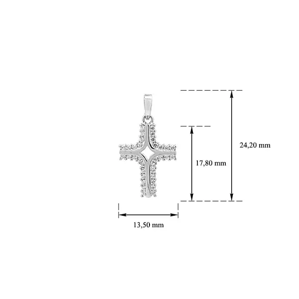 Подвеска Крест с цирконами из белого золота
