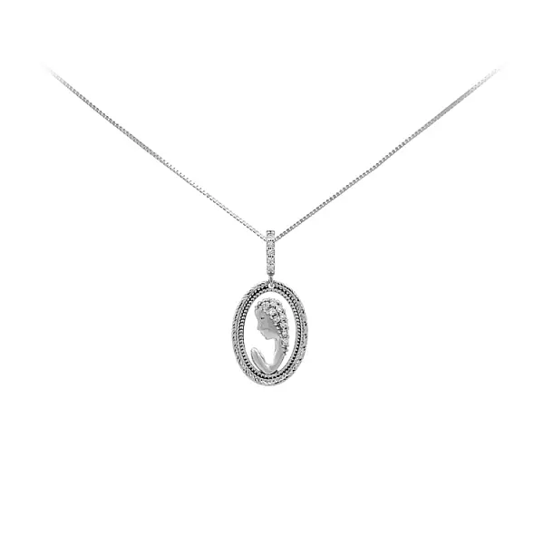 Кулон Дева Мария с цирконами из белого золота