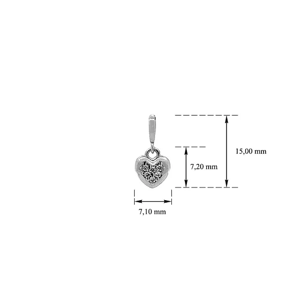 Кулон Сердце с цирконами из белого золота