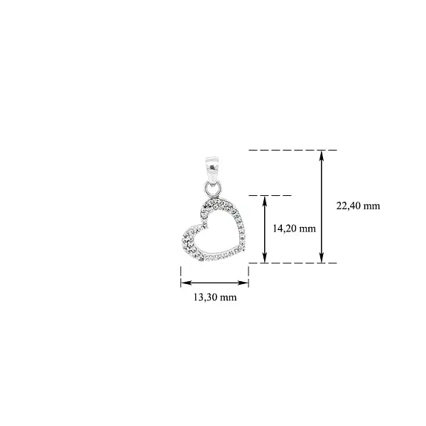 Кулон Сердце с цирконами из белого золота