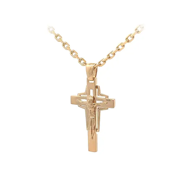 Золотая подвеска Крест с Иисусом Христом