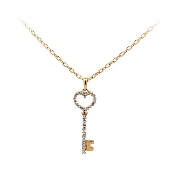 Золотая подвеска Ключ с цирконами
