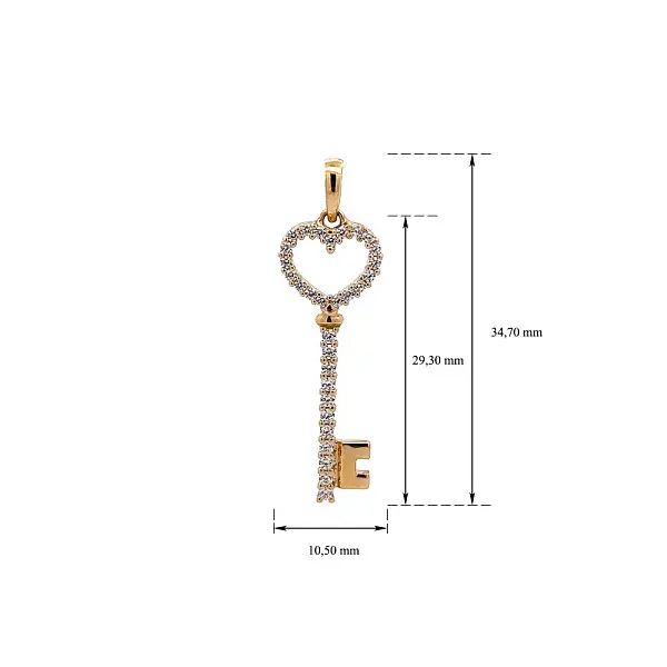 Золотая подвеска Ключ с цирконами