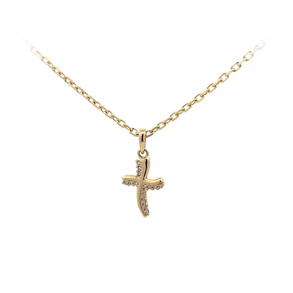 Золотая подвеска Крест с цирконами