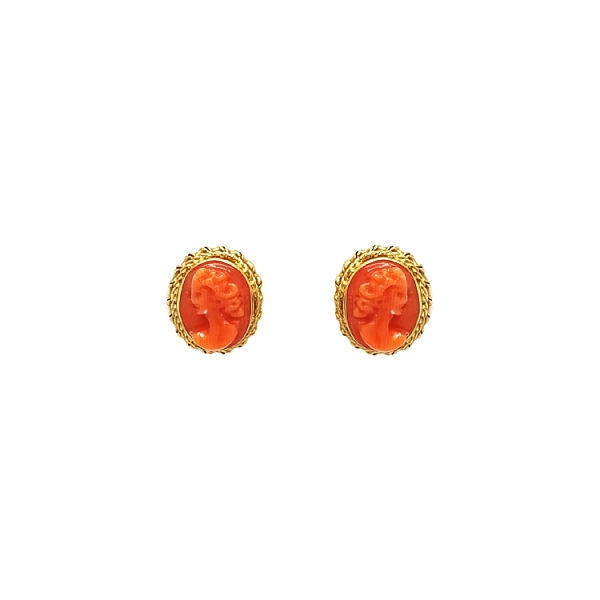 Золотые серьги Коралловая камея