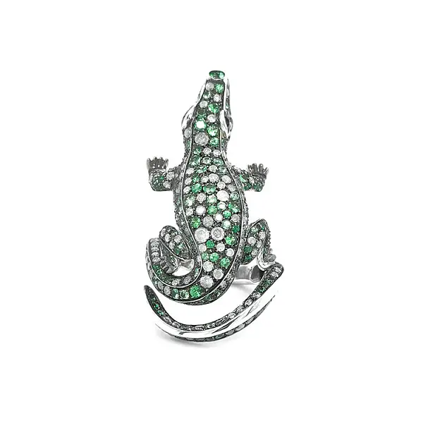 Золотое кольцо с зелеными гранатами и бриллиантами