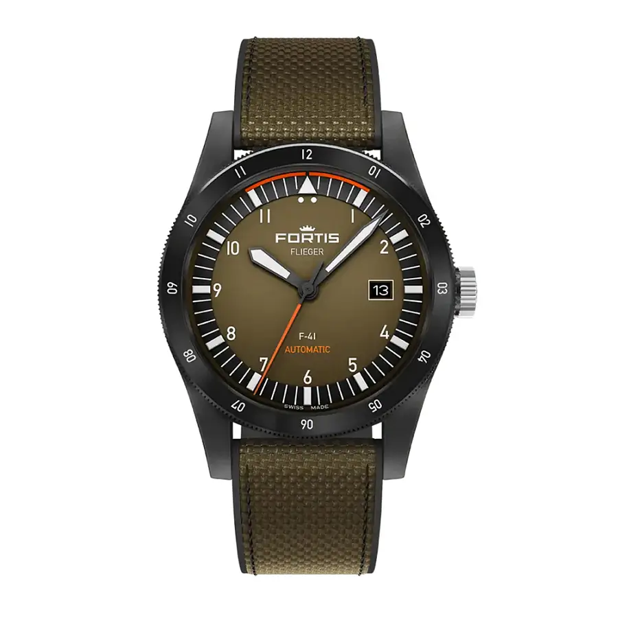 Fortis Flieger F-41 Werk 7 Tactical Green on Hybrid Strap F4220031