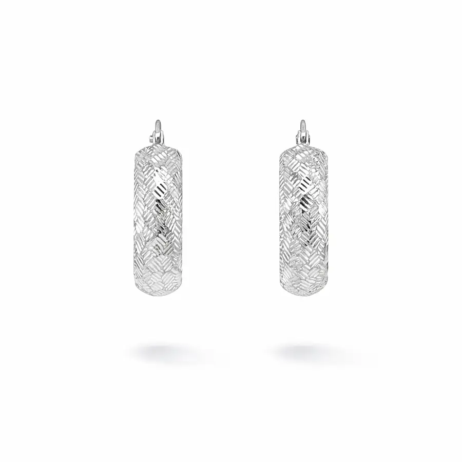 Кольцевые серьги из белого золота с гравированной поверхностью