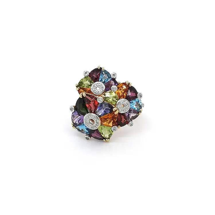 Золотое кольцо с бриллиантами и полудрагоценными камнями