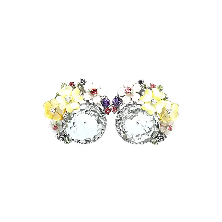 Золотые серьги с полудрагоценными камнями и бриллиантами