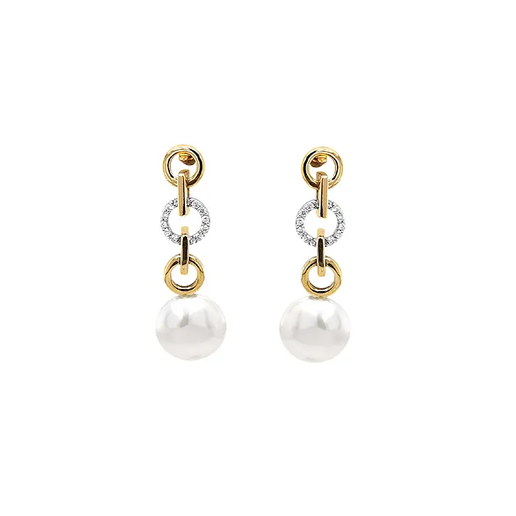 Золотые серьги Натуральный жемчуг и бриллианты