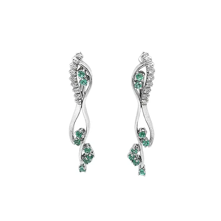 Золотые серьги с изумрудами и бриллиантами