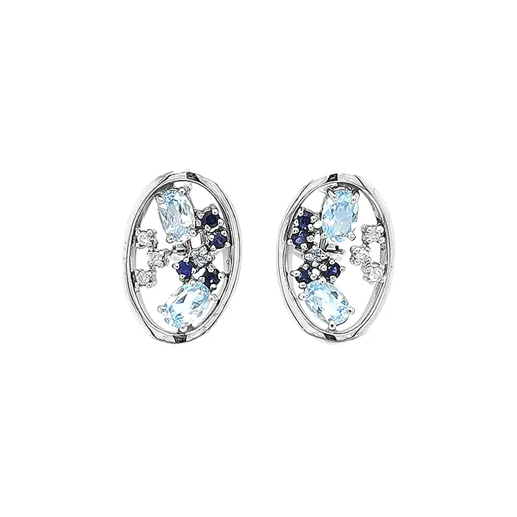 Золотые серьги с аквамаринами, сапфирами и бриллиантами