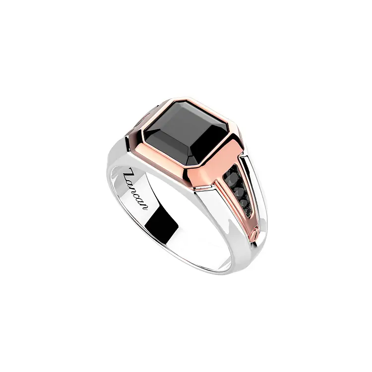 Золотое мужское кольцо Zancan с черными бриллиантами