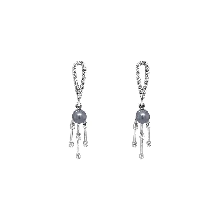 Золотые серьги с жемчугом и цирконами