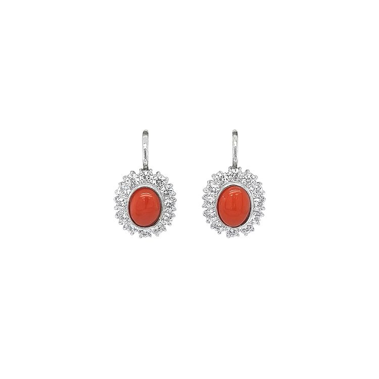 Серьги из белого золота с кораллом