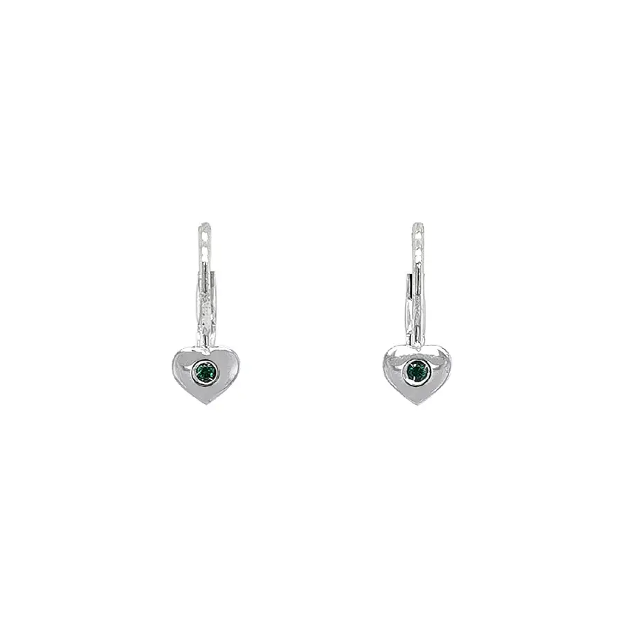 Серьги Сердце с изумрудом в белом золоте