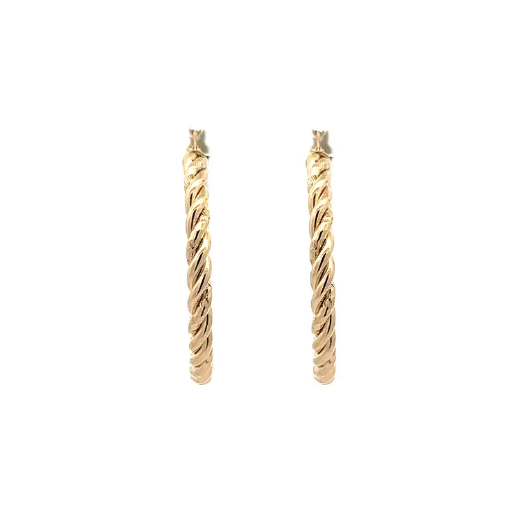 Роскошные круглые серьги из желтого золота с витым узором