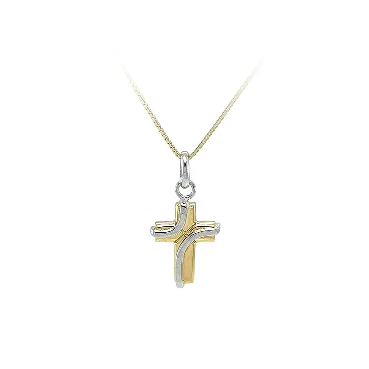 Подвеска Крест из комбинированного золота