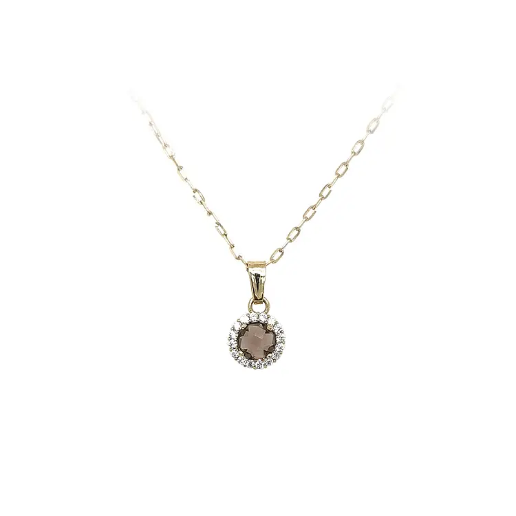 Золотая подвеска с коричневым камнем