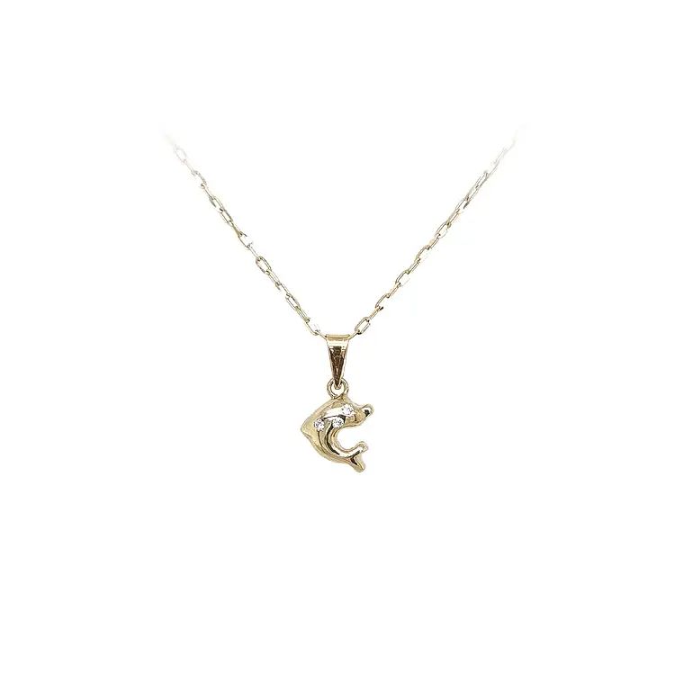 Золотой кулон 'Дельфин' с цирконами