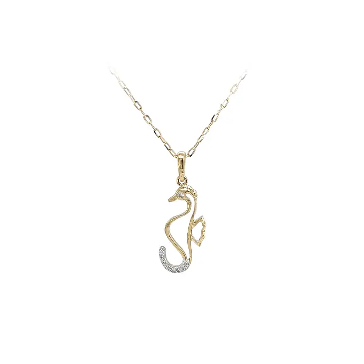 Золотая подвеска Морской конек с цирконами