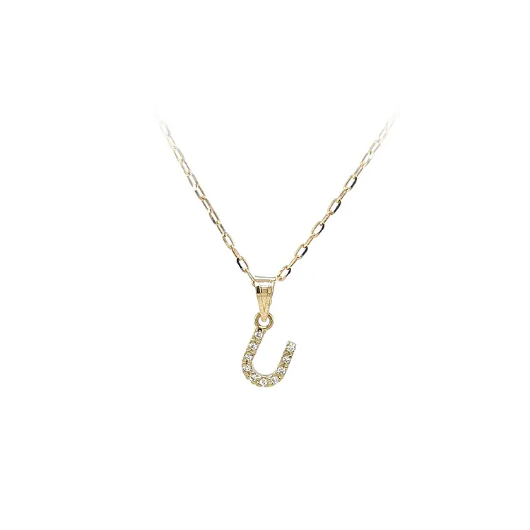 Золотая подвеска Буква U с цирконием