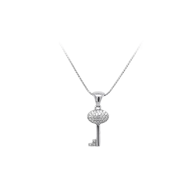 Подвеска Ключ с цирконами из белого золота