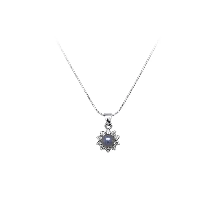 Подвеска с жемчугом и цирконами Белое золото