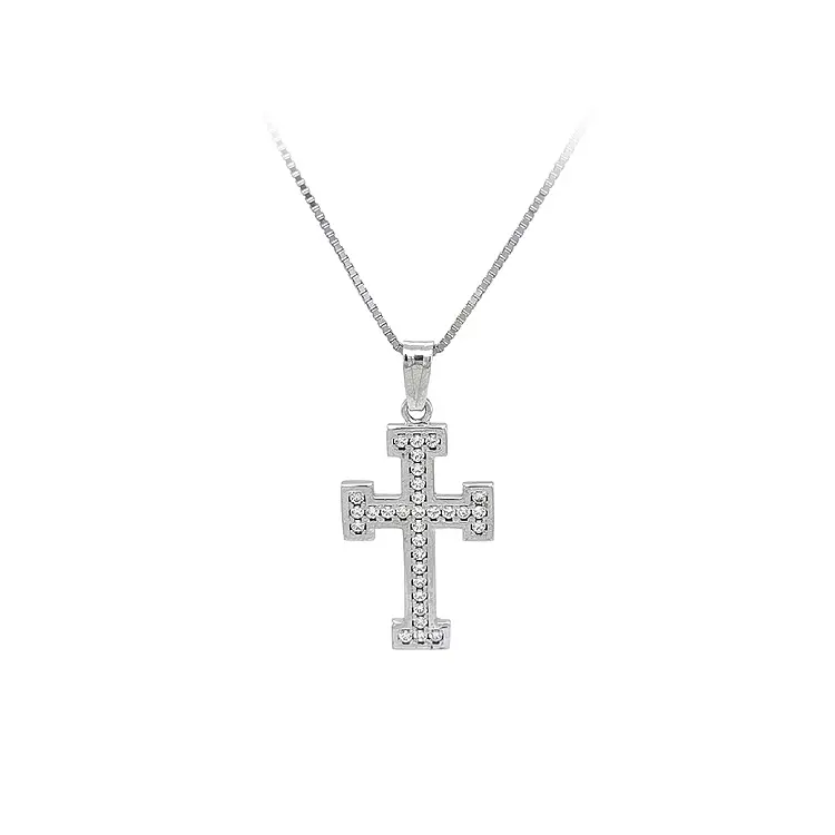 Крест с цирконами из белого золота