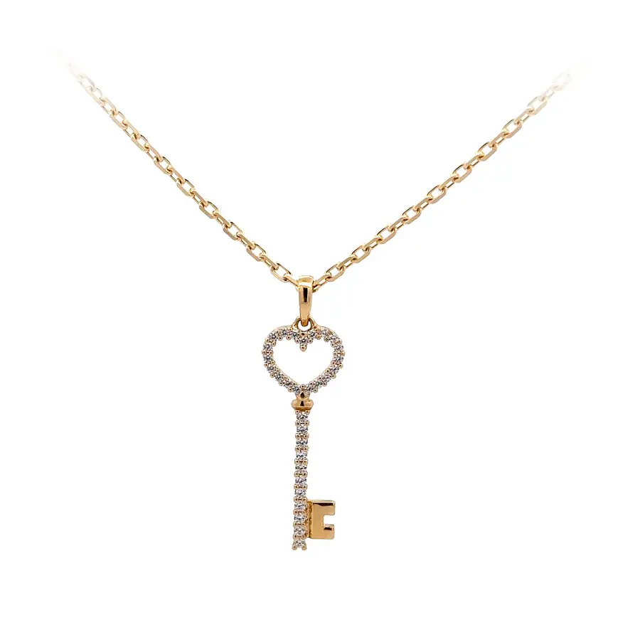 Золотая подвеска Ключ с цирконами