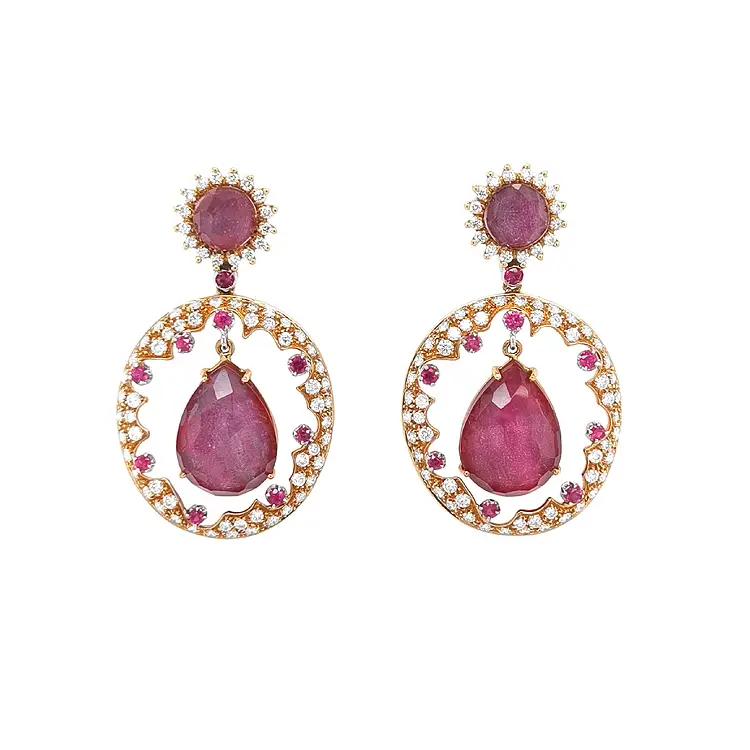 Золотые серьги с рубинами и бриллиантами