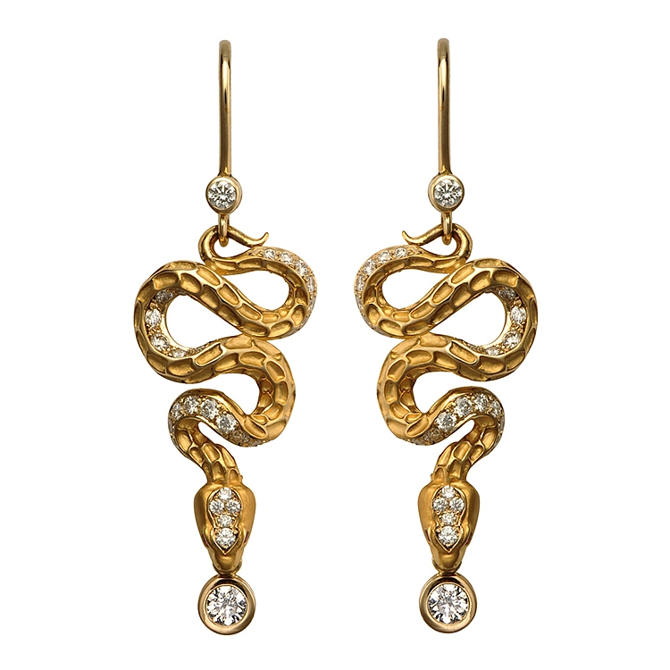 Золотые серьги с бриллиантами Carrera y Carrera Mythology Snake Diamond